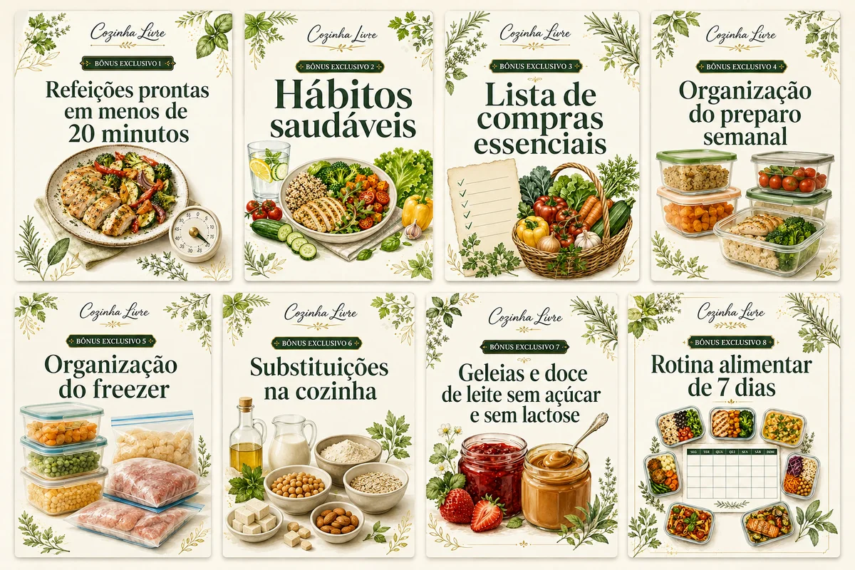 Montagem ilustrativa dos oito bônus digitais Cozinha Livre