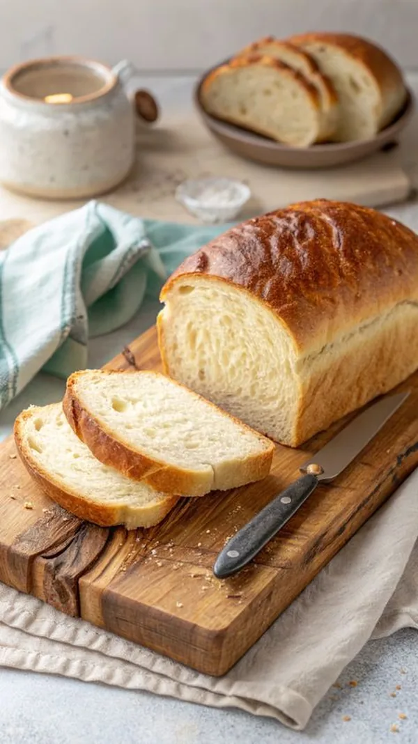 Pão caseiro fatiado sobre uma tábua